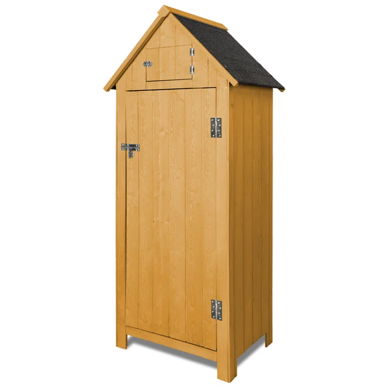 Lashenda 2 ft. 0.6 in. W x 1 ft. 0.63 in. D Solid Wood Vertical Tool Shed