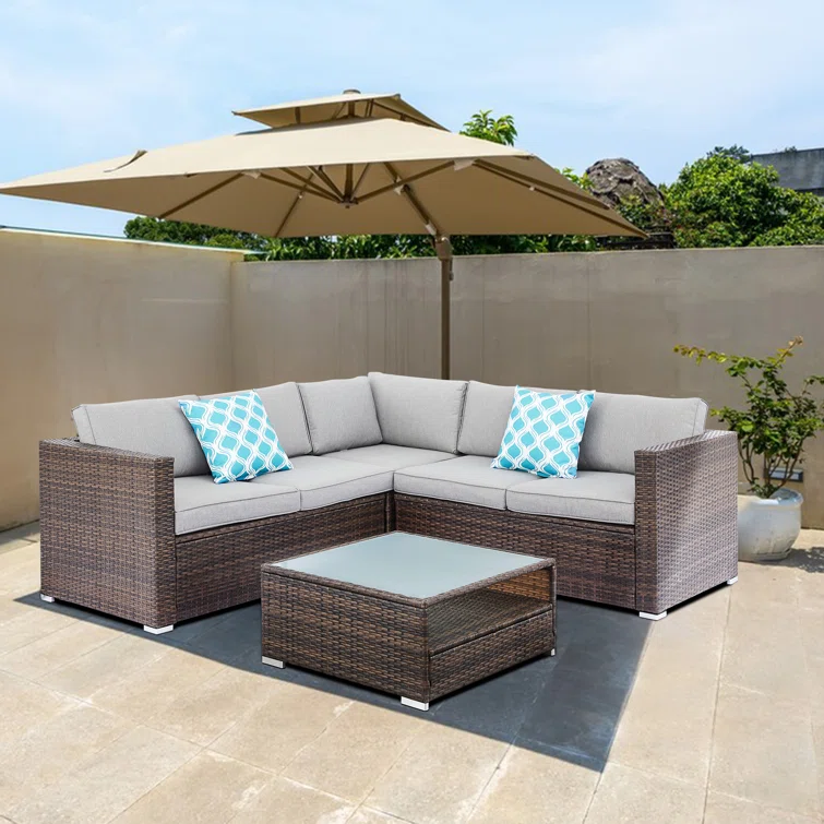 High-Density Polyethylene (HDPE) Wicker 5 - Person Seating Group with Cushions