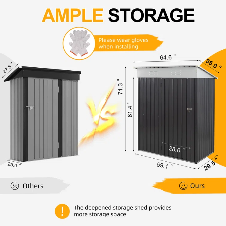 5 ft. W x 3 ft. D Metal Traditional Storage Shed
