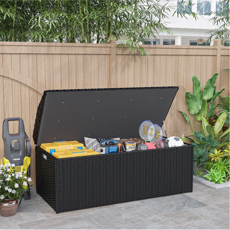 Furmax resin/solid wood and artificial wood outdoor storage benches