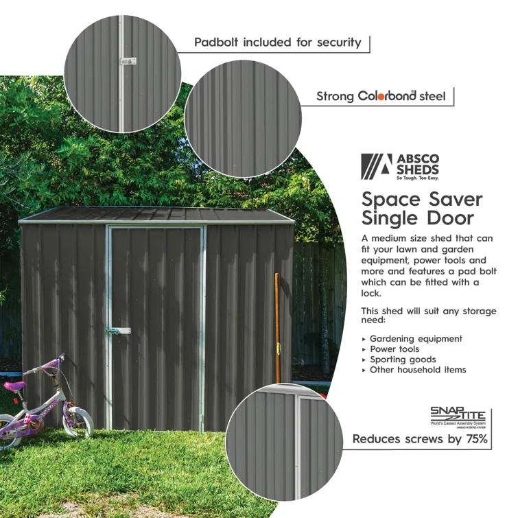Space Saver Metal Garden Shed 7.5' x 5' - Woodland Gray