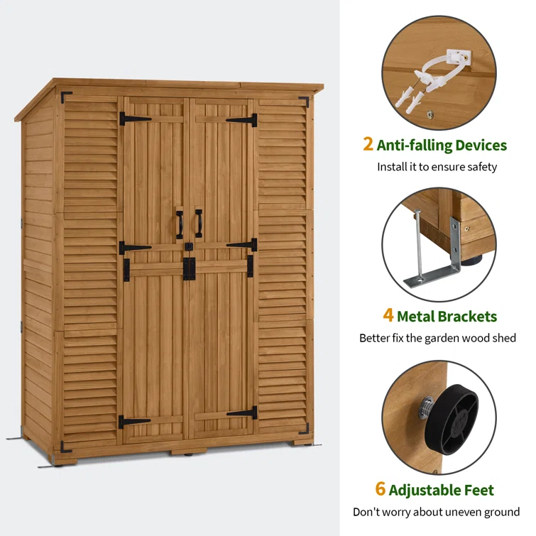 5 ft. W x 2 ft. D Outdoor Storage Shed with Double Lockable Doors and Waterproof Asphalt Roof