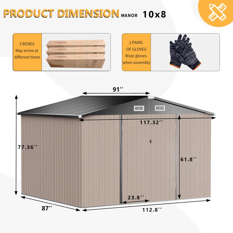 10 ft. W x 8 ft. D Metal Storage Shed with Metal Base Frame Kit