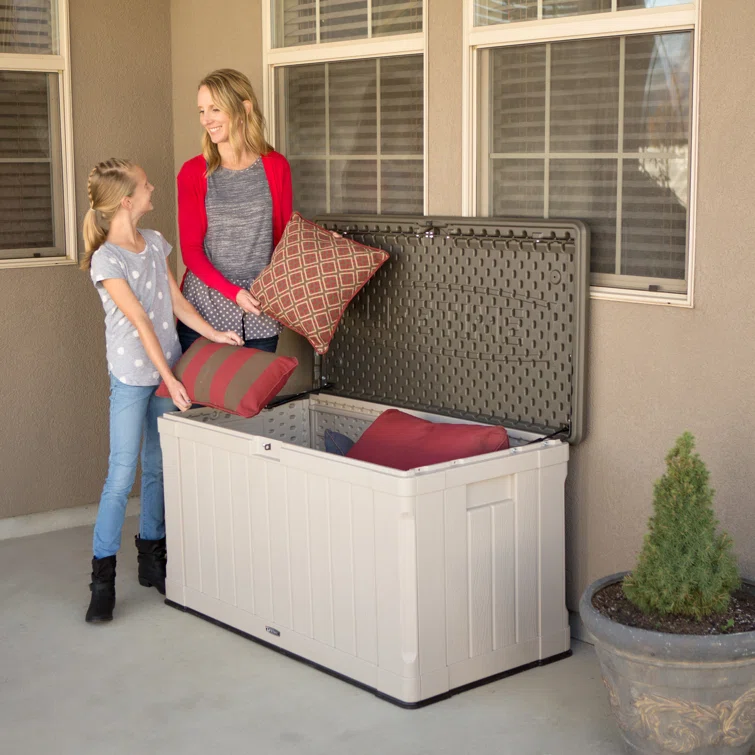 Lifetime 50.3'' W 116 Gallons Water Resistant Polyethylene Plastic Lockable Deck Box in Tan
