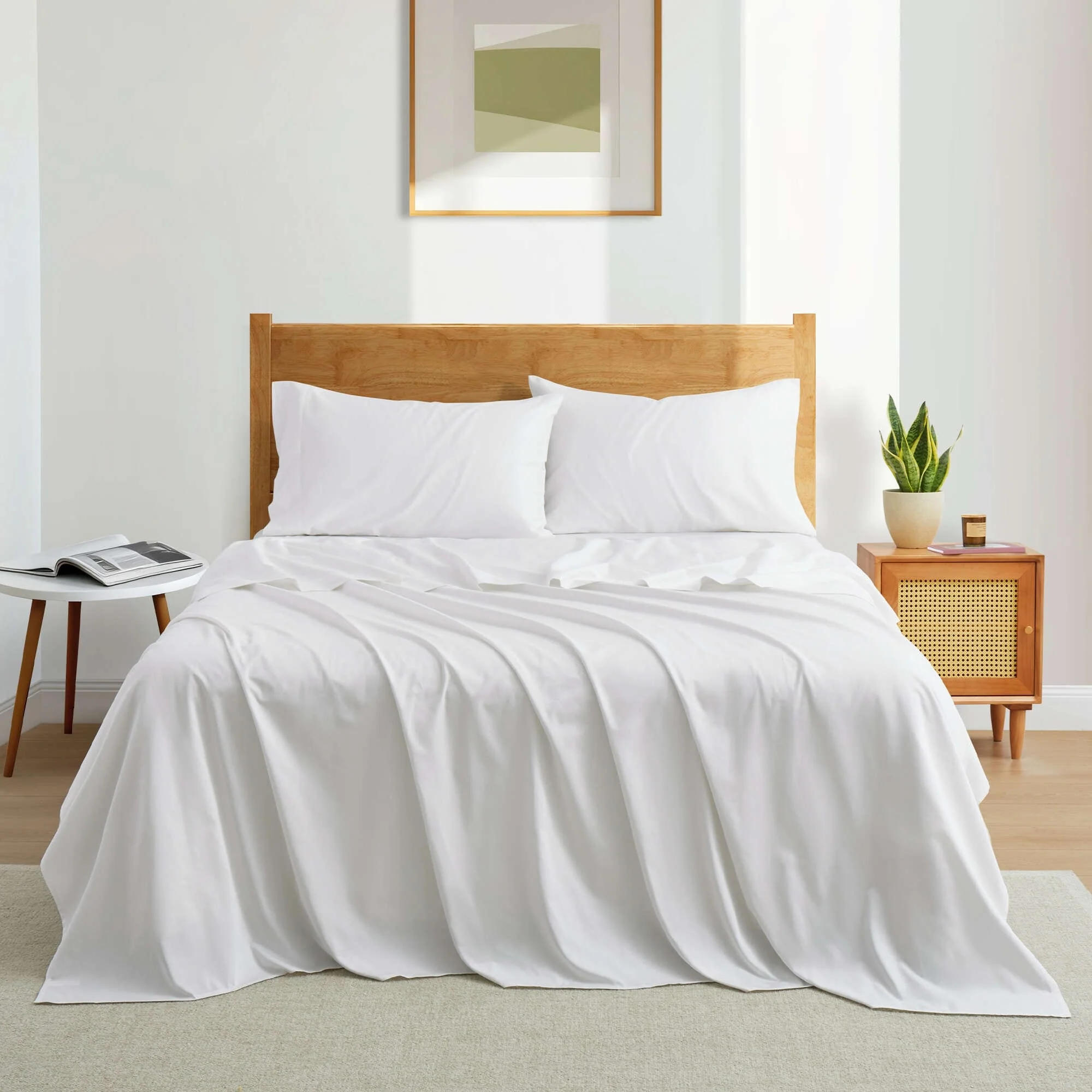400 Thread Count Organic Cotton Sheet Set, Ultra-Soft & Breathable with Fitted, Flat Sheet & Pillowcases