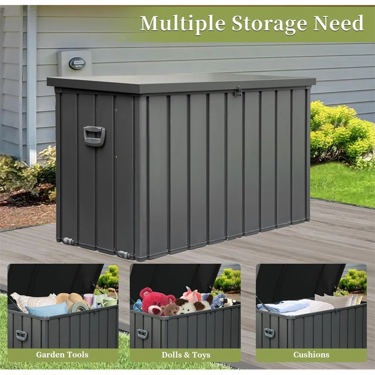 Novobey 54.31'' W 200 Gallons Water Resistant Galvanized Steel Deck Box with Wheels