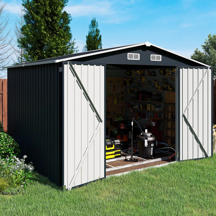 10 ft. W x 8 ft. D Metal Storage Shed with Metal Base Frame Kit