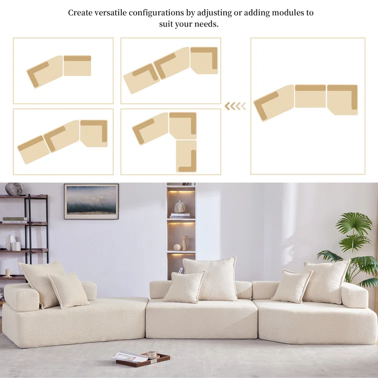Luxury Oversized Modular Boucle Sofa Set, Convertible Sleeper Couch, Foam-filled Sofa Bed, 3-piece Free Combination For Living Room