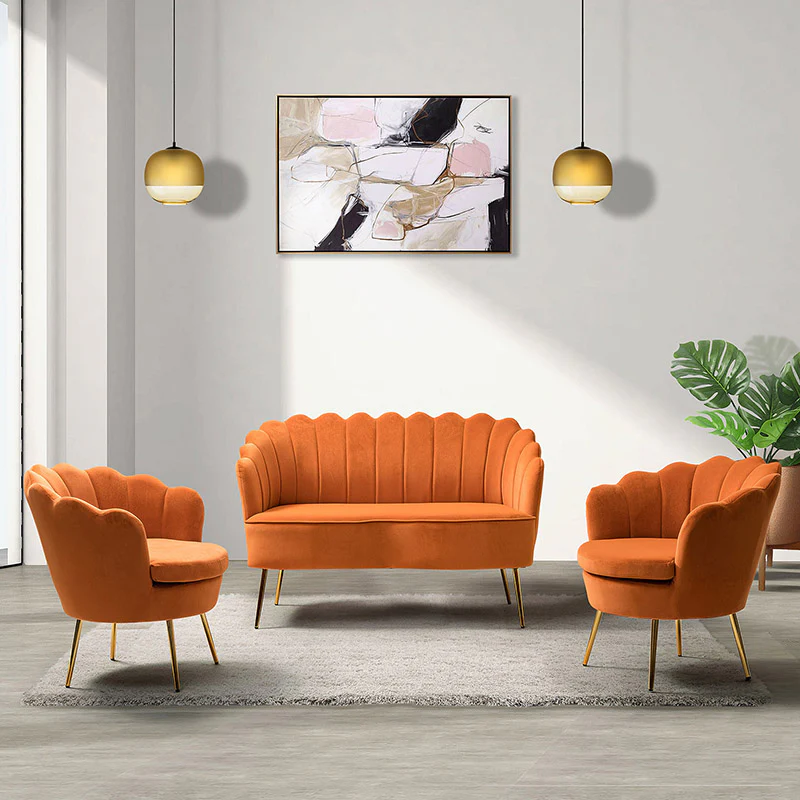 Ariel 3-Piece Scalloped Velvet Living Room Set