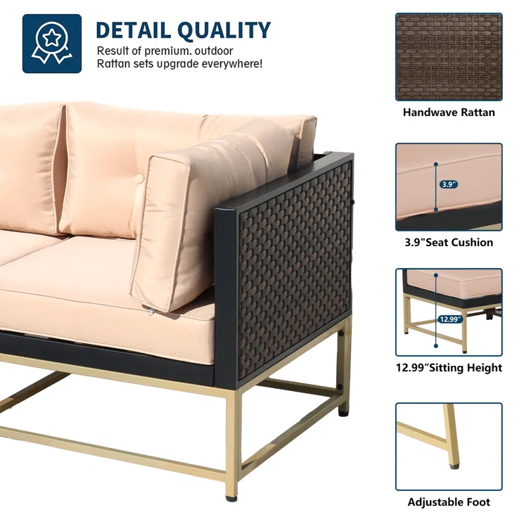 Patio 7-Piece Furniture Set,Outdoor Wicker Sectional Sofa w/Golden Legs<!-- --> <!-- -->(Set of 7)