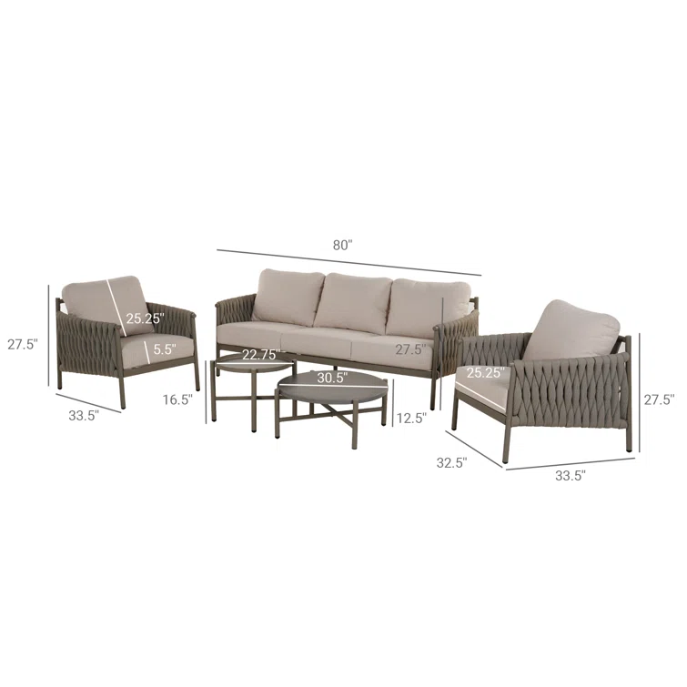 Marianus 5 Piece Sofa Seating Group with Cushions