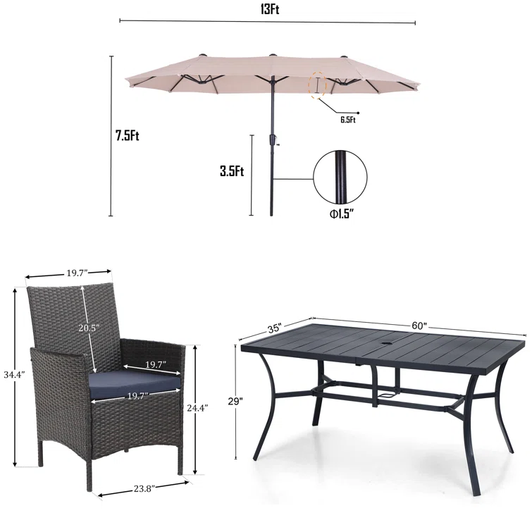 Alyah 6 - Person Rectangular Outdoor Dining Set with Cushions