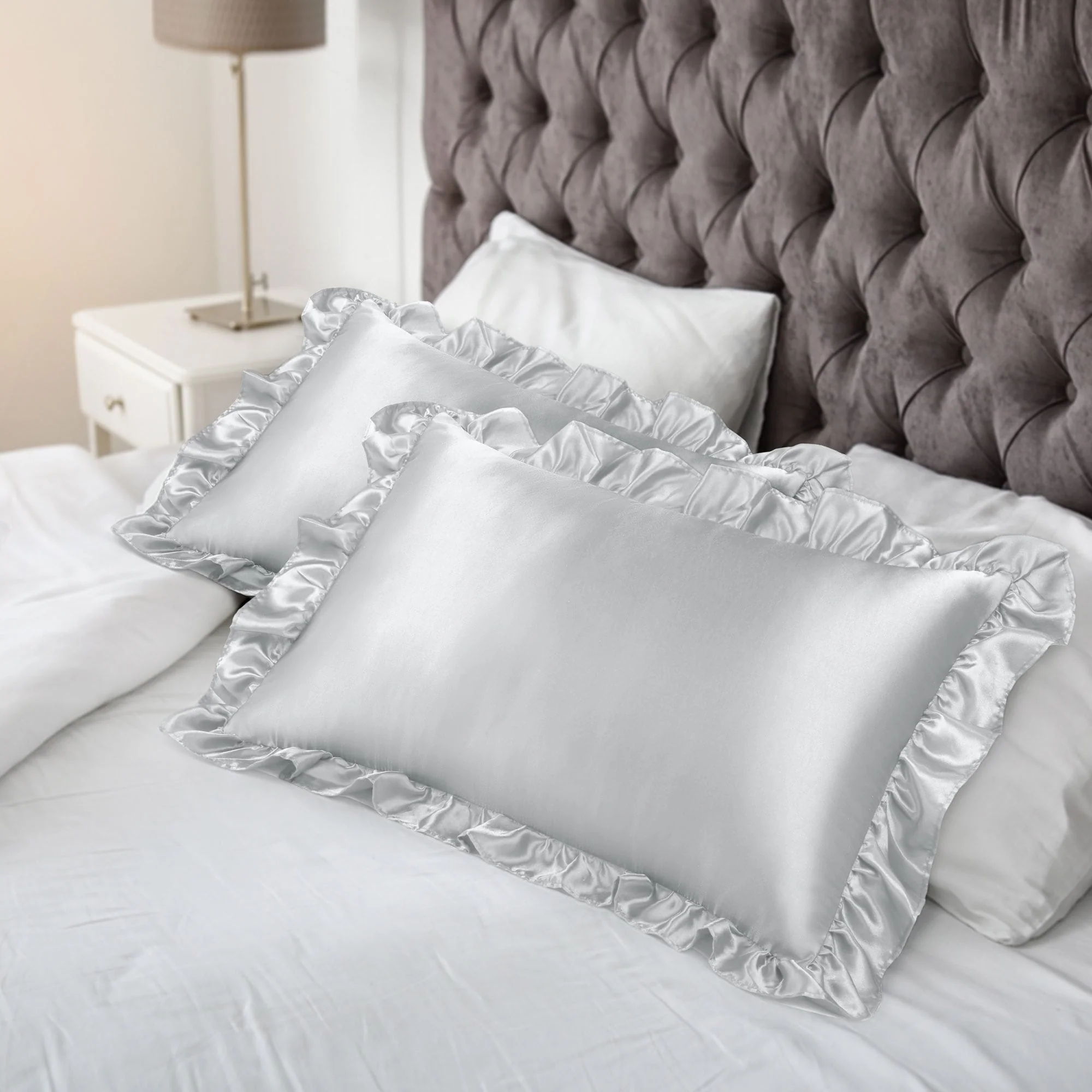 2Pcs Satin Ruffle Pillowcases Envelope Closure