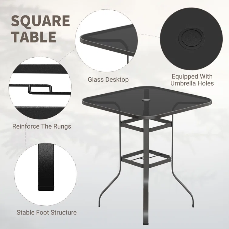 Bhairavi Square 2 - Person Patio Long Bar Height Dining Set