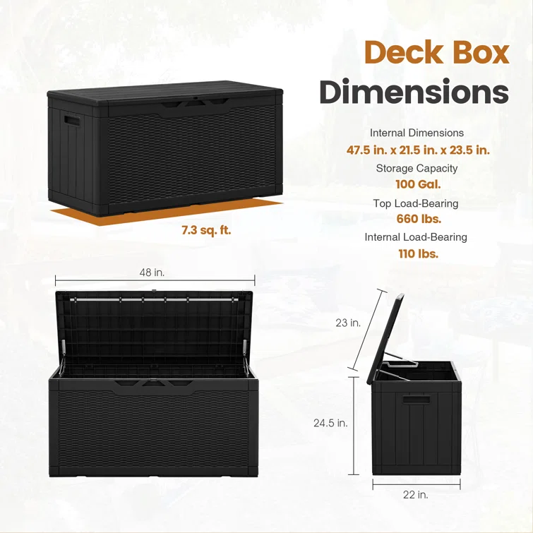 Furmax 48'' W 100 Gallons Plastic Lockable Deck Box