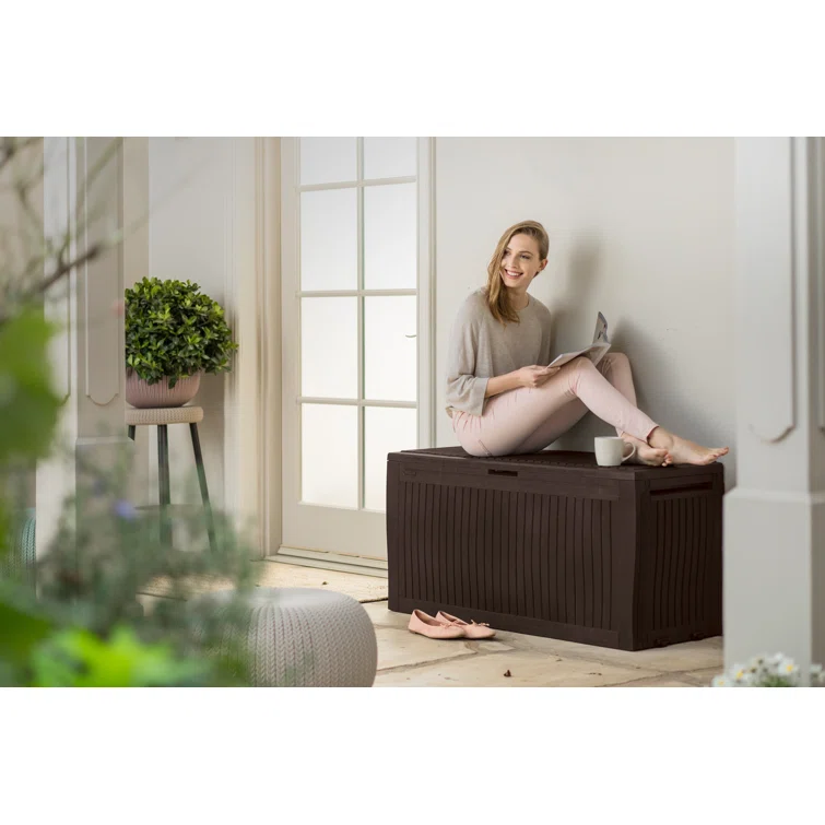 Keter Comfy 71 Gallon Durable Resin Outdoor Storage and Organization Deck Box Ideal For Garden Patio Furniture and Supplies