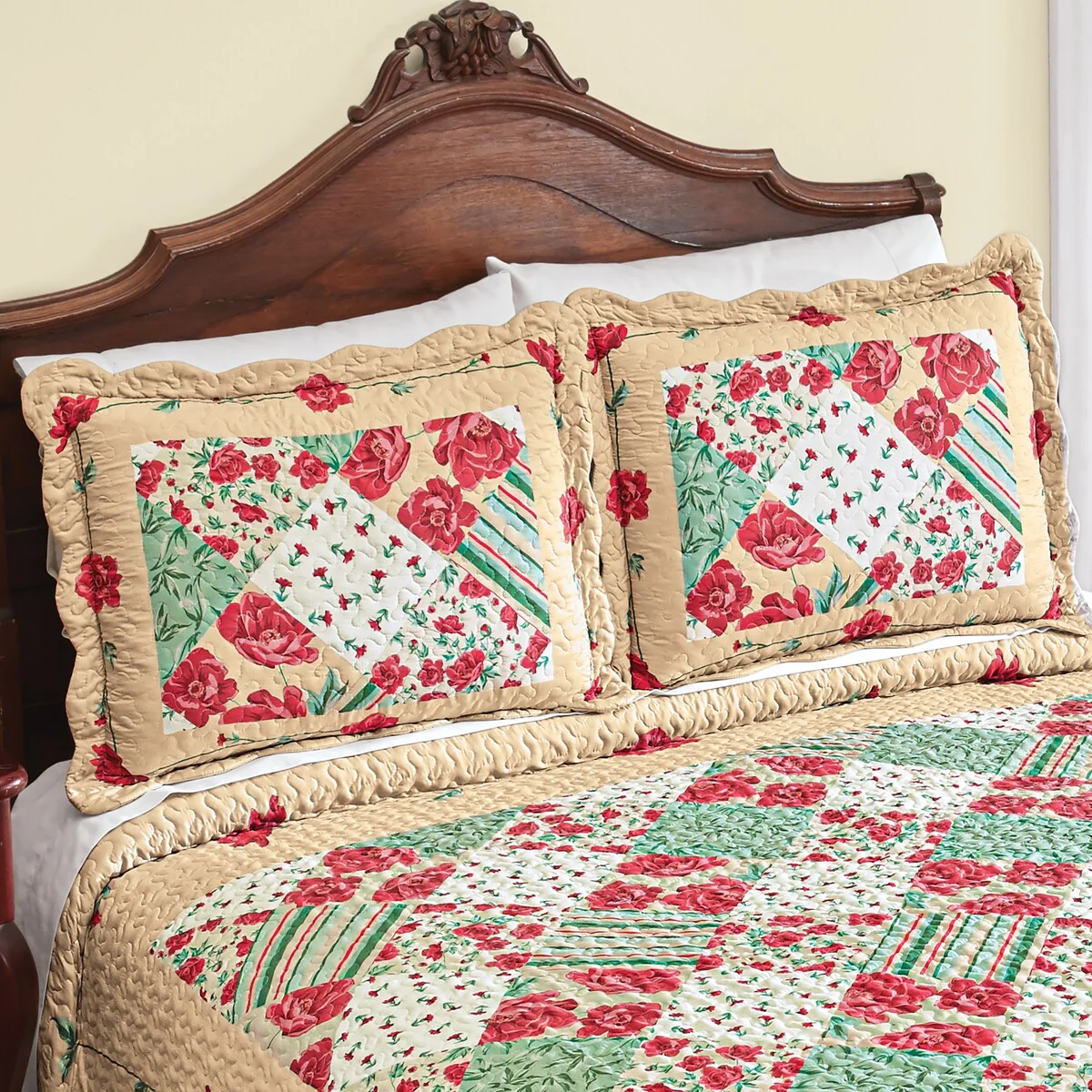 Romantic Vine Border Floral Patchwork Pillow Sham