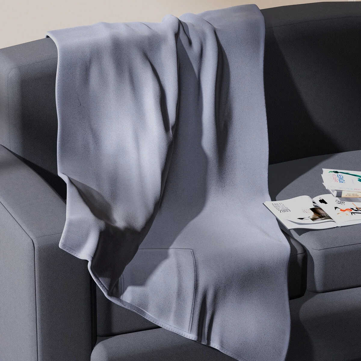HOMESMART Home Room Decor 2 in 1 Gray Solid Fleece Travel Breathable Bed Blanket Folded Storage Pocket Comforter 67 X 51