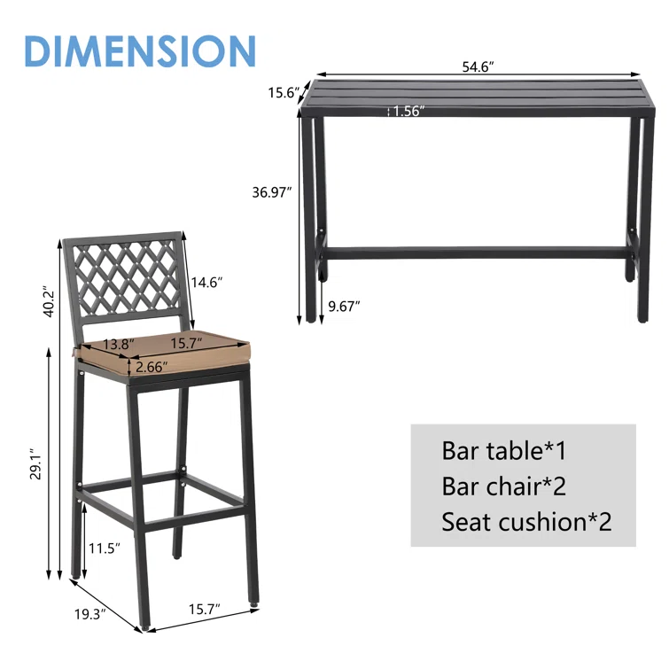 2 - Person Rectangular Outdoor Dining Set with Cushions