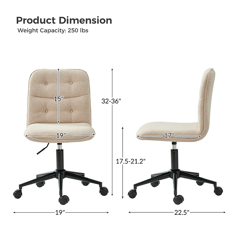 Leonhard Upholstered Swivel Task Chair: Plush Velvet Feel with Linen-Inspired Fabric, Adjustable Height, and Wheels