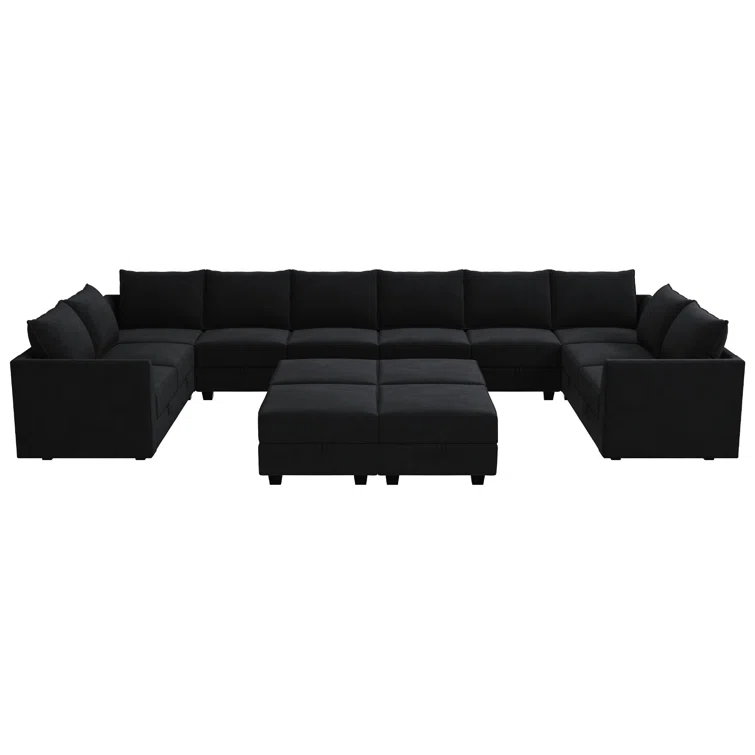 Tremee Velvet Upholstered Modular Sectional Sofa with Ottoman
