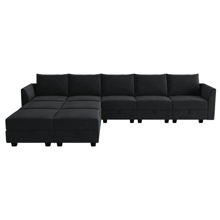 Sabira Velvet Reversible Modular Sofa & Chaise with Ottoman