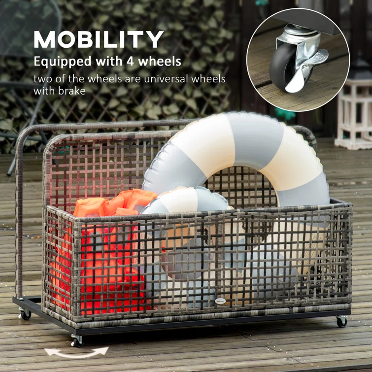 Outsunny 43.25'' W 110 Gallons Water Resistant Wicker Cabinet Deck Box with Wheels