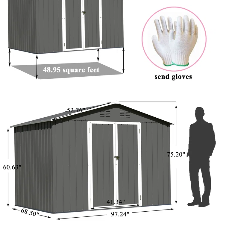 Alcazar 8 ft x 6 ft Metal Storage Shed