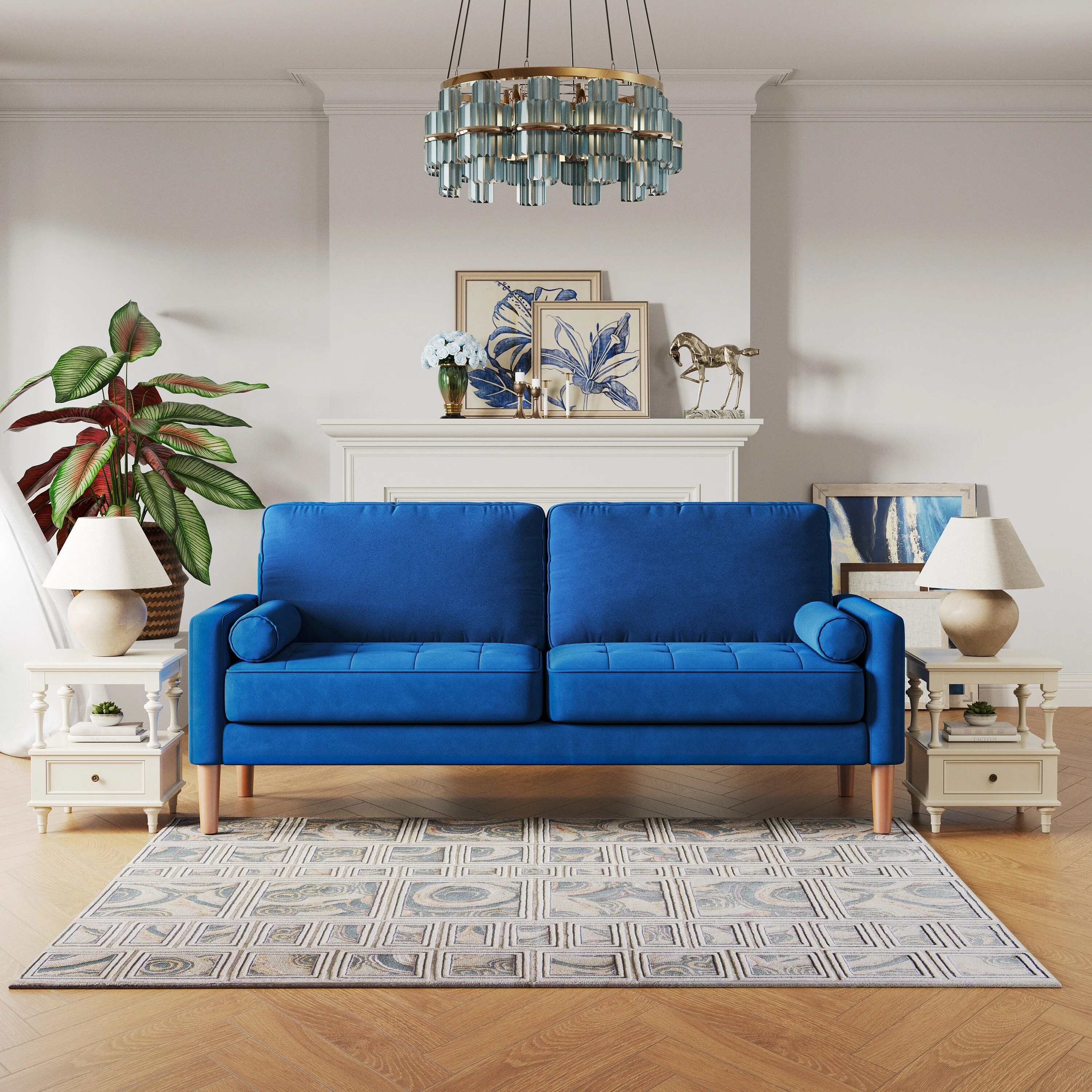 3--Seater Sofa Couch with Solid Wood Legs - 29.90 x 67.70 x 33.07
