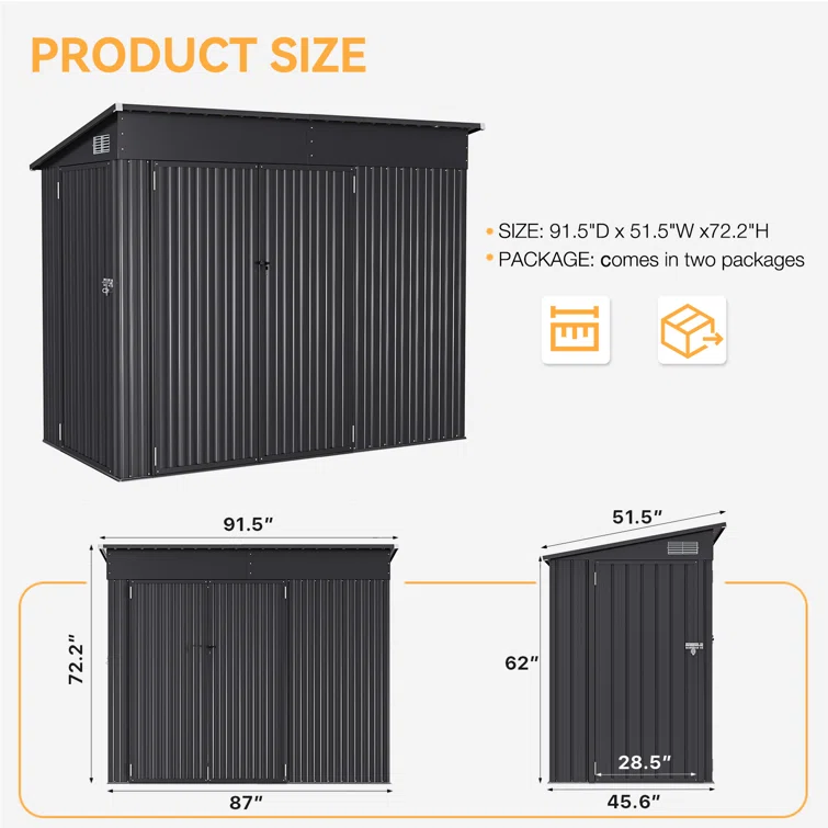 4' X 8' Shed Outdoor Storage Shed With Triple Lockable Door