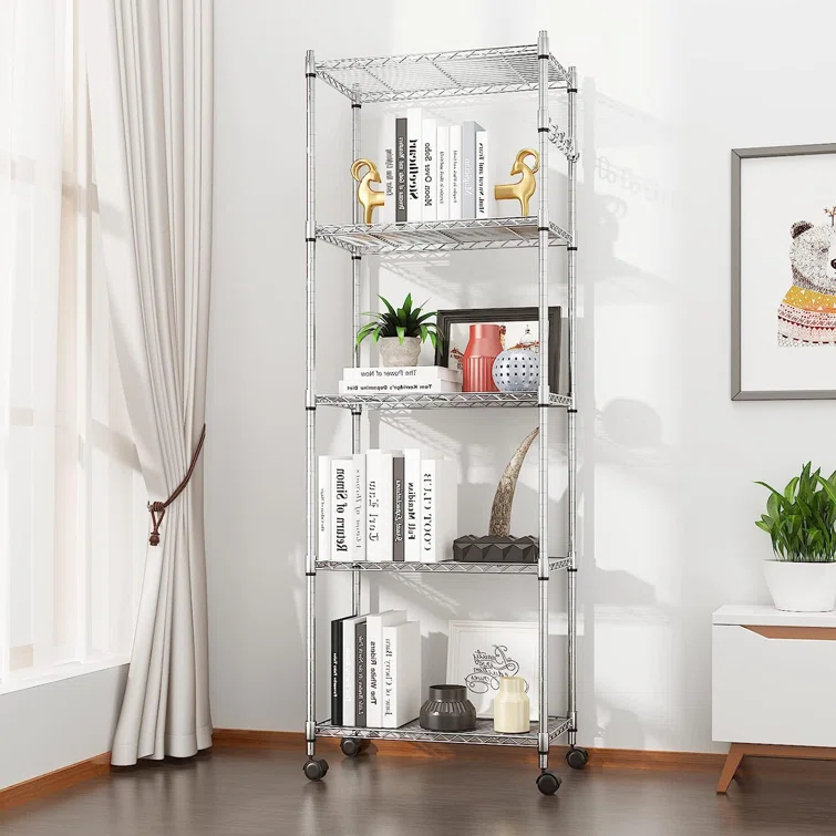 Westbrooke 71'' H x 24'' W Height -Adjustable Storage Chromed Wire Shelving Unit with Wheels Hooks