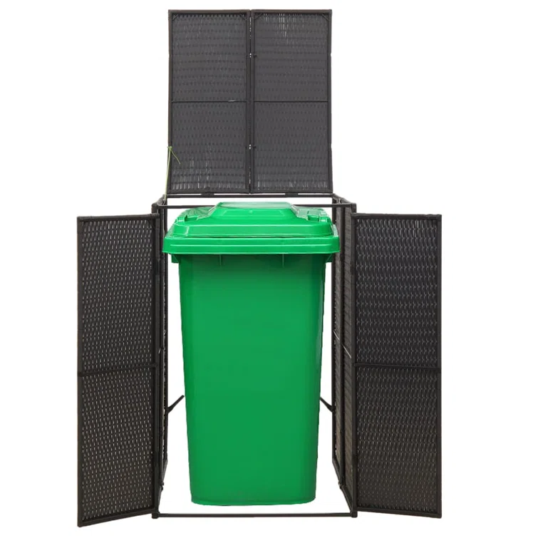 vidaXL Bin Store Outdoor Trash Can Storage Single Wheelie Bin Shed Poly Rattan