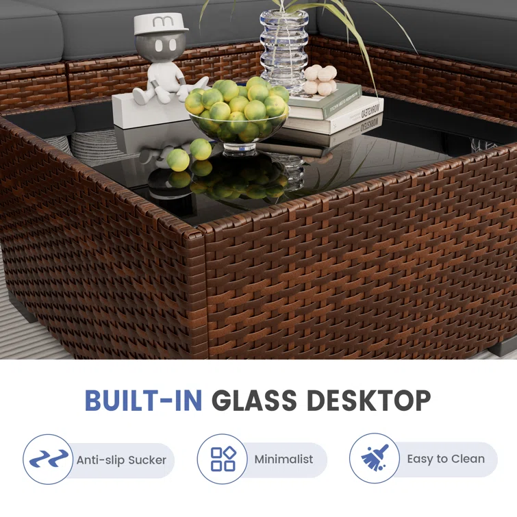 7 Piece Rattan Sectional Seating Group with Cushions