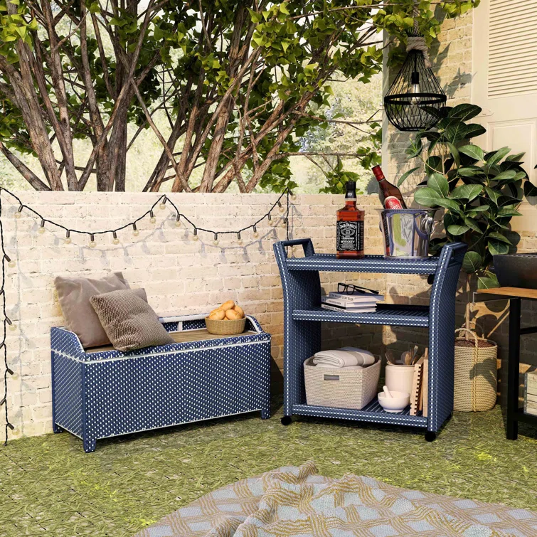 Asheley Wicker Storage Bench with Serving Cart
