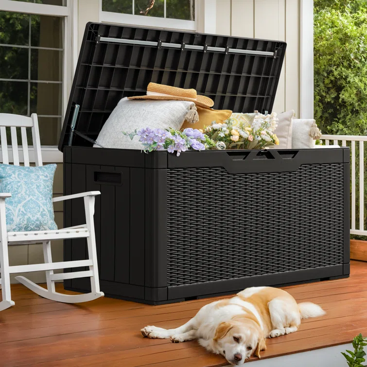 GUNJI 48'' W 100 Gallons Water Resistant Resin Lockable Deck Box