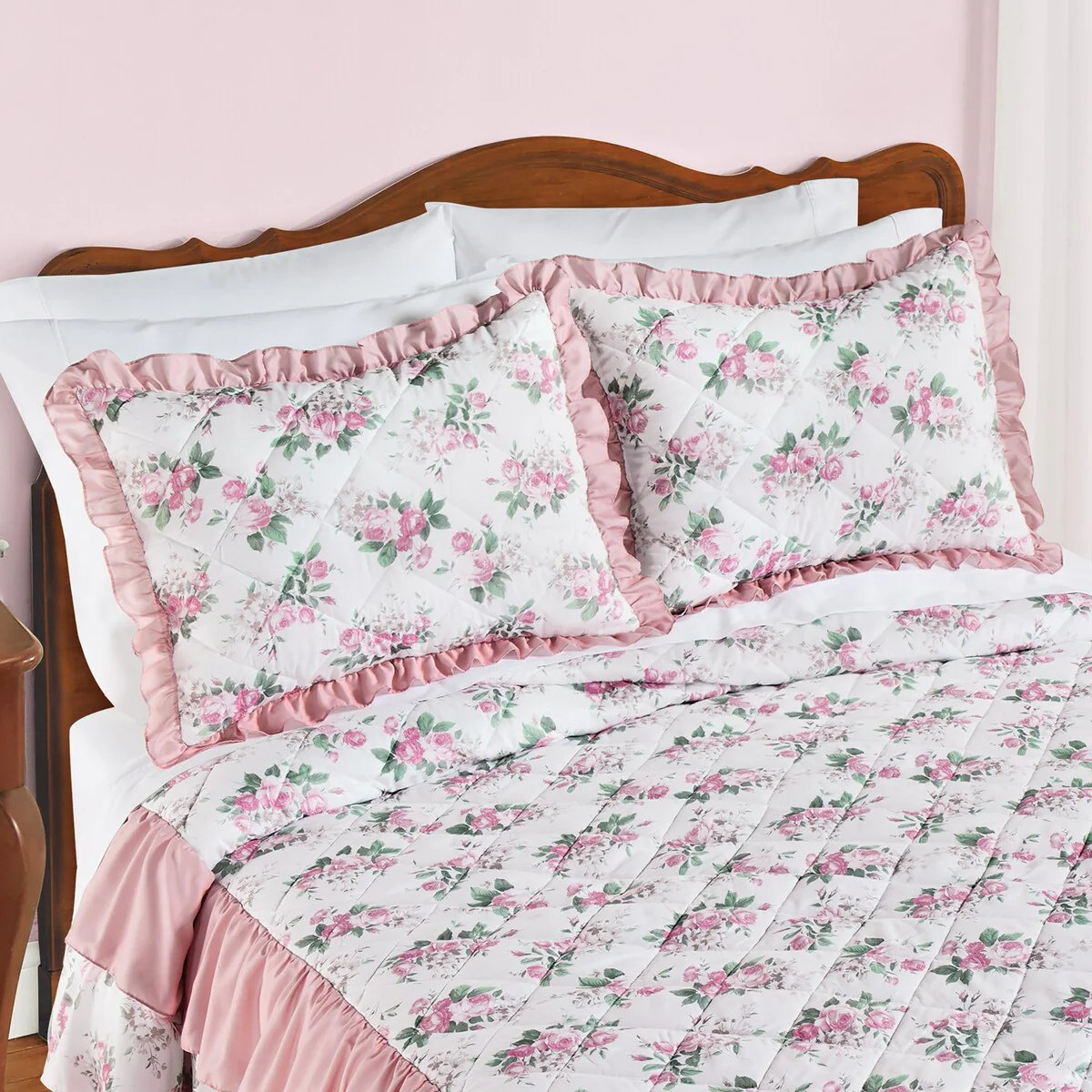 Lovely Rose Triple Ruffle Border Pillow Sham