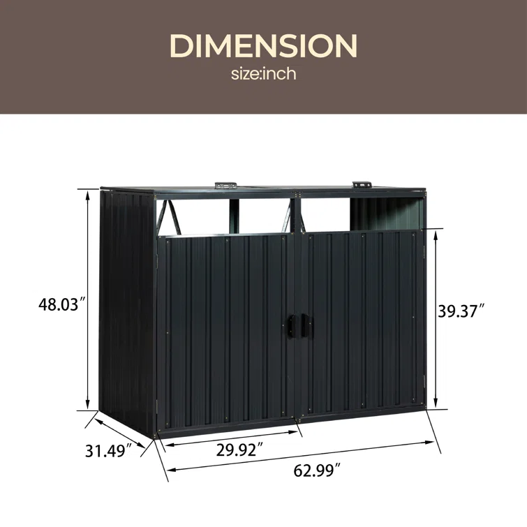 5 ft. W x 3 ft. D Stainless Steel Horizontal Garbage Shed