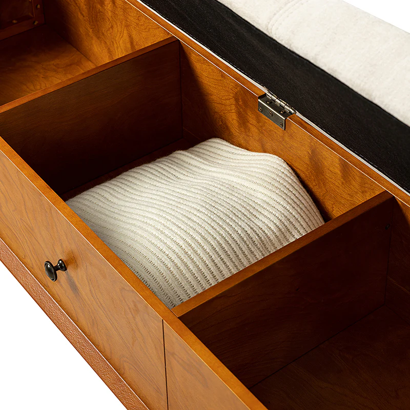 Cherry Upholstered Flip Top Storage Bench