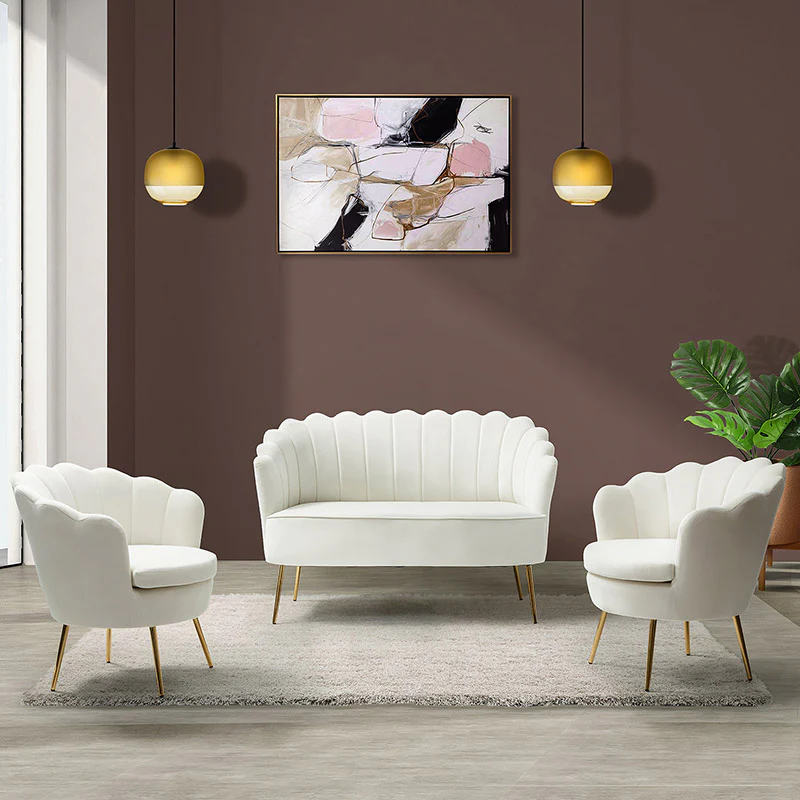 Ariel 3-Piece Scalloped Velvet Living Room Set