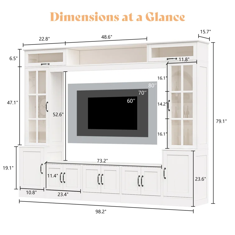 Brayden Studio® Wall Unit TV Stand With Storage , Modern TV Console With Led Lights, Media Entertainment Center With Bookshelves