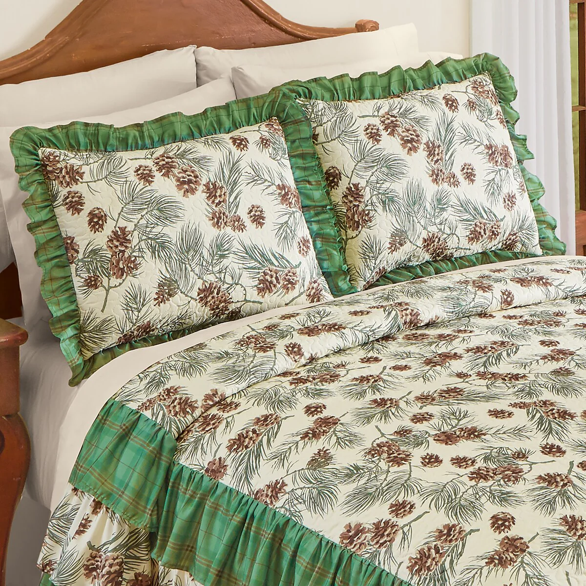 Pinecone Plaid Ruffle Pillow Sham