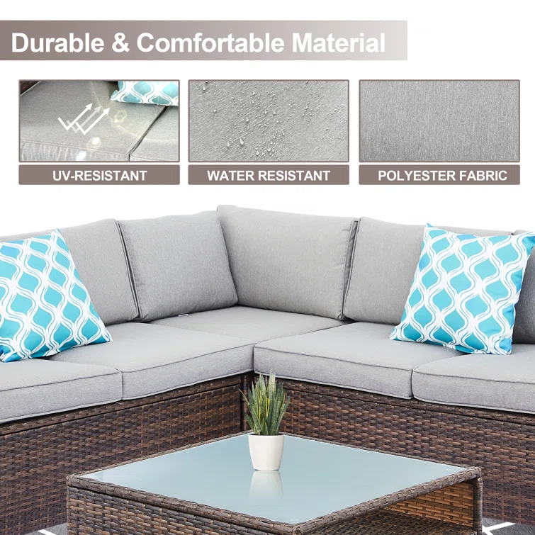 High-Density Polyethylene (HDPE) Wicker 5 - Person Seating Group with Cushions