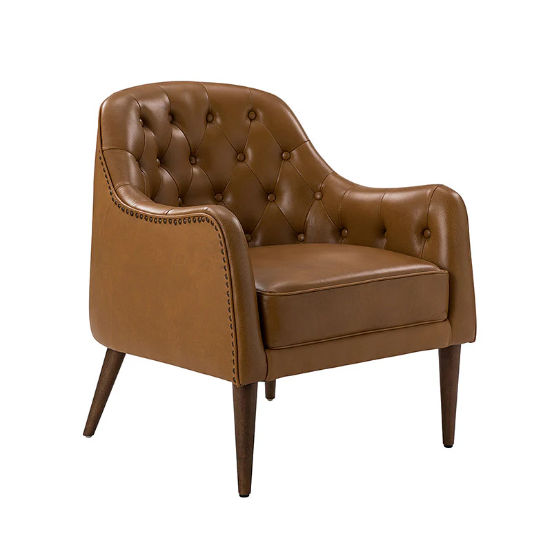 Casio Genuine Leather Wood Legs Accent Barrel Chair for Living Room
