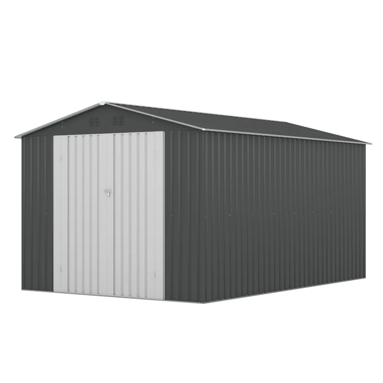 Hinge Outdoor Storage Room, Storage Shed With 2 Doors, Sloping Roof And 6 Pegs, Outside Garden Shed For Tools, Bike, Lawnmower And Garbage, Gray
