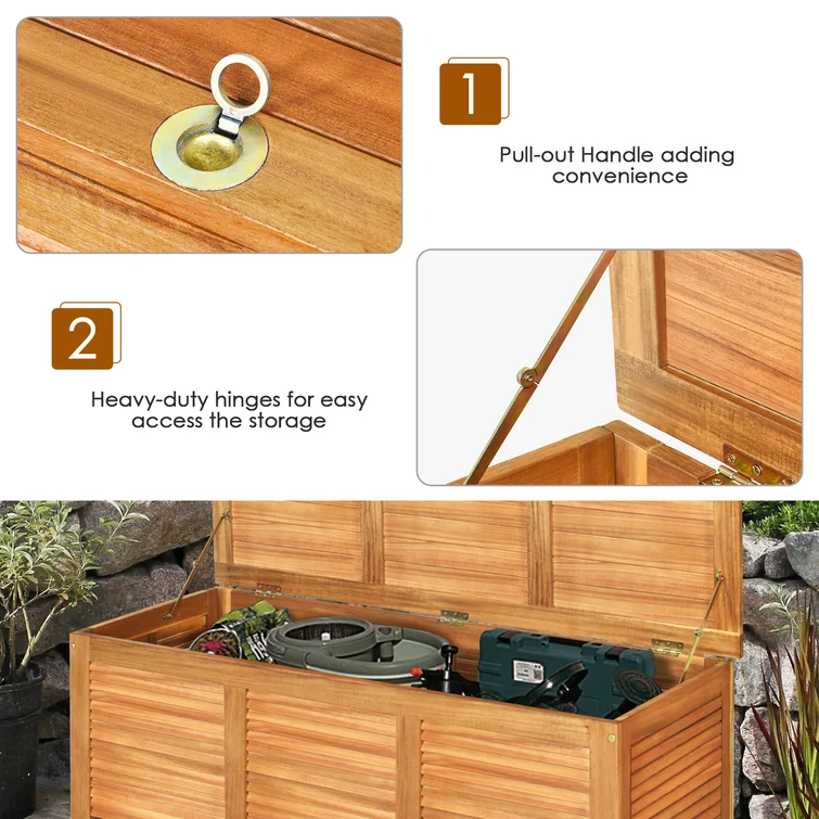Gymax 47.5'' W 47 Gallons Solid Wood Acacia Deck Box in Natural Teak