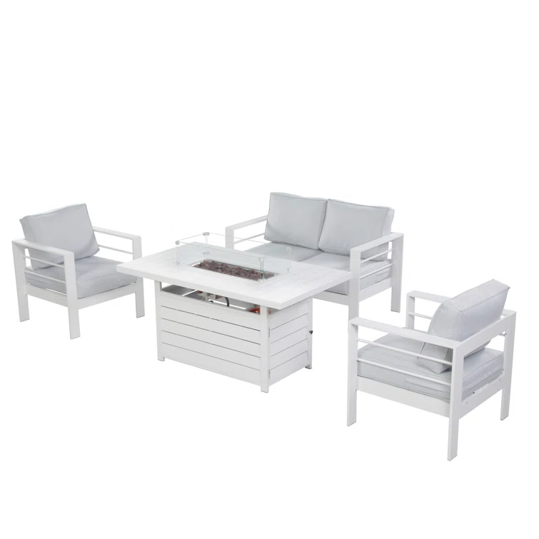 Brandtley 4 - Person Outdoor Seating Group with Cushions and Fire Pit Table
