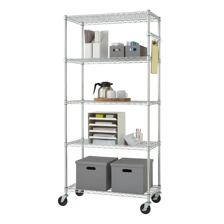 36" W x 18" D x 72" H 5 Tier Wire Shelving with Sidebar and Wheels