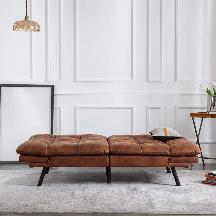 71" Convertible Faux Leather Futon Twin Size with Adjustable Arms