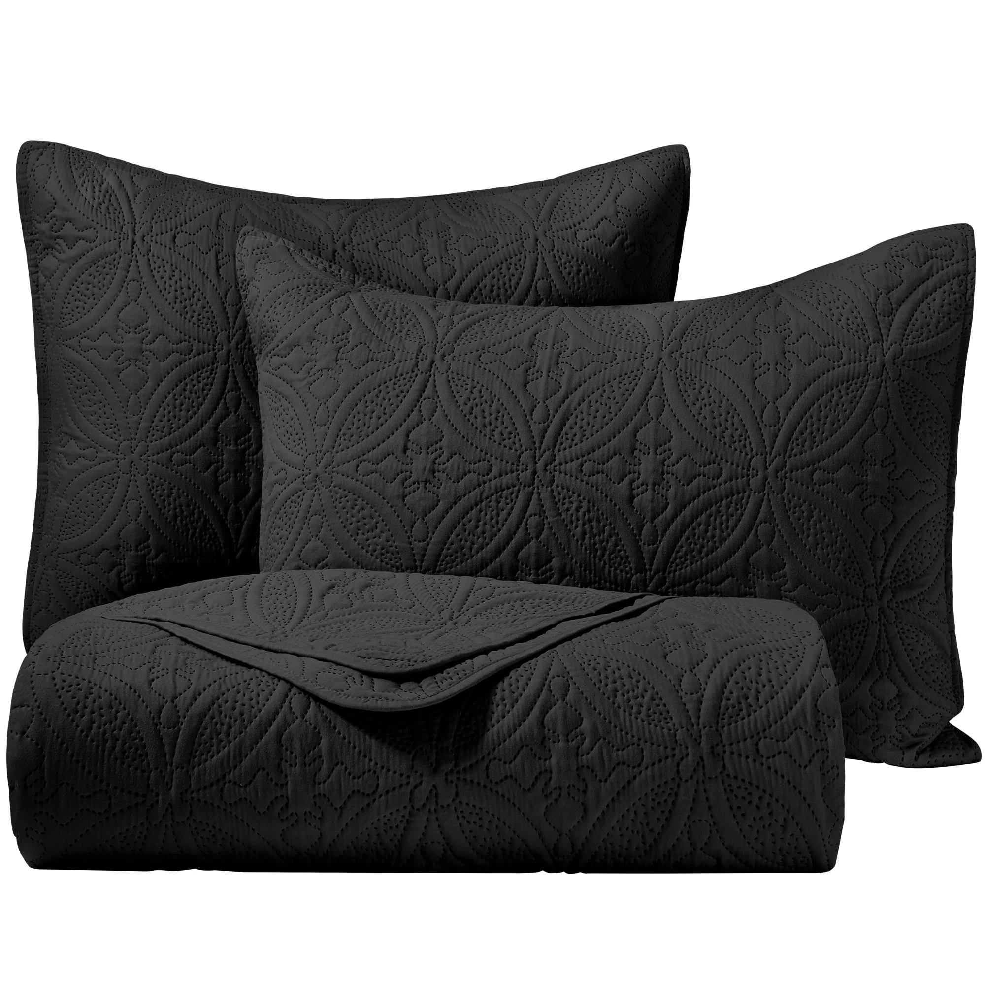 Set of 3 Reversible Quit Set for All Season, Copper Coin Pattern, 1 Quilt & 2 Pillow Shams