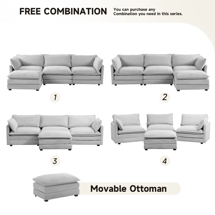 Redenius 4-Piece 112'' Upholstered Corduroy L-Shape Sectional